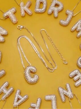 Y2k Chunky Gold Plated Pave Bubble Letter A Pendant Necklace Gift Anti Tarnish